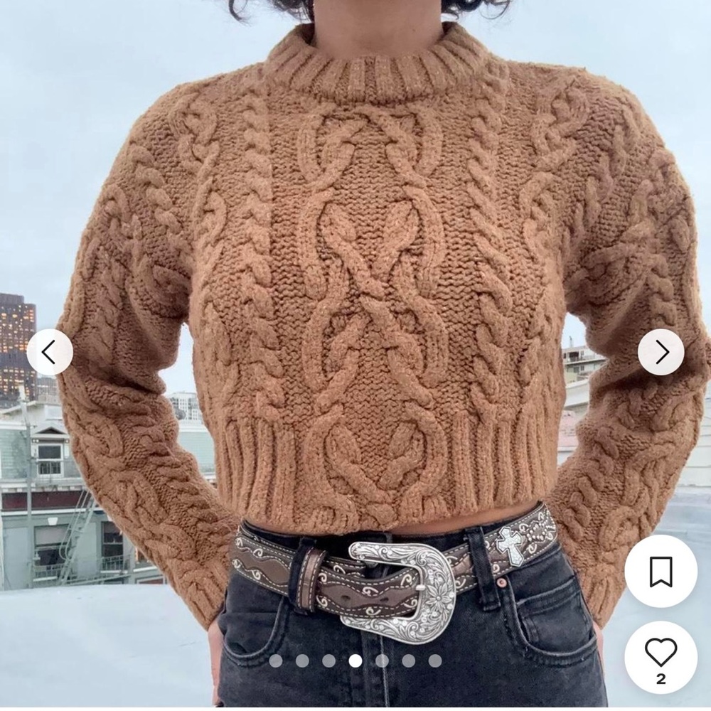 Zara Cropped Cable Knit Heavy Sweater - Brown Taupe- size M - Picture 2 of 8